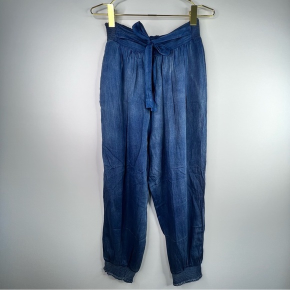 La Vie Rebecca Taylor Tissue Denim Chambray High Rise Tapered Smocked Hem Pant L - Picture 6 of 13